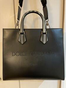 【超美品】DOLCE＆GABBANA ドルチェ＆ガッバーナ ショッピングバッグ トートバッグ2WAYカーフスキン　ブラック 黒 ラージ メンズ