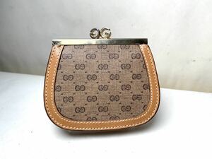  1円　未使用に近い GUCCI オールドグッチ GG柄 がま口 コインケース 小銭入れ 財布 インターロッキングG PVC レザー ゴールド金具