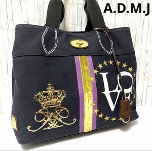 [値下げ] ADMJ A.D.M.J エーディエムジェイ Accesoires De Mademoiselle ハンドバッグ トートバッグ キャンバス A4 匿名配送 送料無料