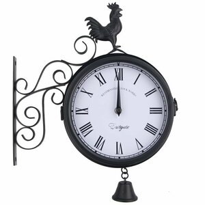 【壁掛け時計 アンティーク】屋外ガーデンウォール 駅時計両面ひな鳥 ヴィンテージ レトロな家の装飾DJ211