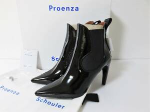 定価12万 PROENZA SCHOULER エナメル ブーティ 35.5 ブラック イタリア製 牛革 プロエンザ スクーラー サイドゴア ショート ブーツ