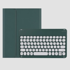 送料無料★iPad キーボードケース ペンシルホルダー付き ワイヤレス 分離式 丸いキー (深緑)