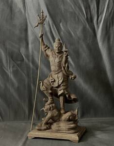 仏教工芸品　総楠製　井波彫刻　極上彫　木彫仏像　毘沙門天立像