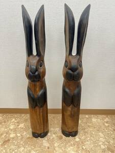 うさぎちゃんマニア必見　ロングネック　ウサギ木彫り　高81㎝　インテリア　オブジェ