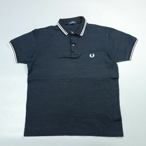 美品 FRED PERRY フレッドペリー ロゴ刺繍半袖コットン鹿の子ポロシャツ L ダークグレー メンズ FZ1930