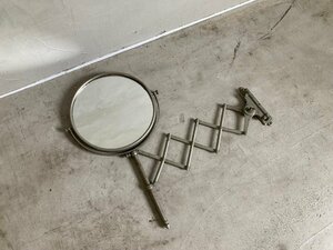 現地蒐集 ベルギーアンティーク ウォールミラー 伸縮ミラー 壁備え付けミラー 両面鏡 蛇腹フック 化粧鏡 8238kfzS
