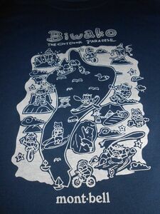 モンベル　mont-bell　滋賀県　琵琶湖でアウトドア柄　速乾性　半袖Tシャツ　サイズ；XS　未着用品