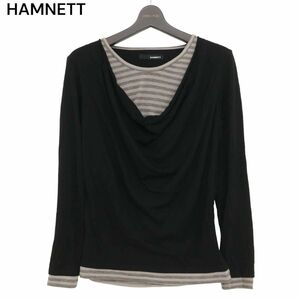 HAMNETT キャサリン ハムネット 長袖 ドレープ★ ボーダー レイヤード風 カットソー ロンTシャツ Sz.S　メンズ 黒 日本製　C4T00871_1#F