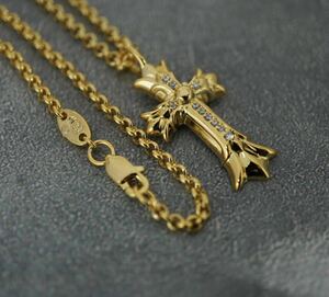 クロムハーツ★ダブルクロスチャーム/カスタムパヴェ/ロールチェーン/2点セット/22K/インボイス/CHROME HEARTS