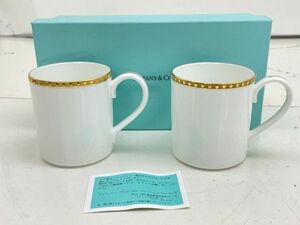 Y307-N29-3158 Tiffany ティファニー マグカップ Gold Band ゴールドバンド 2客セット ペア 陶器 食器 箱付き 現状品②