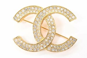 CHANEL シャネル 174 ココマーク ラインストーン ブローチ アクセサリー ゴールドカラー ヴィンテージ 4685-N