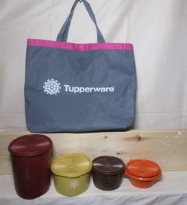 Tupperware タッパーウェア●デコレーター 3種 ワイン 茶 ベージュ+ベルポピー オレンジ 計4点セット