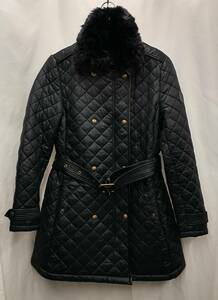 RALPH LAUREN LAUREN ラルフローレン 19633AZ77AA／ファー付キルティングコート／古着 キルティング ブラック XSサイズ