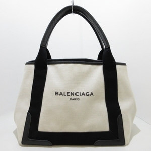 バレンシアガ BALENCIAGA トートバッグ 339933 ネイビーカバスS キャンバス×レザー アイボリー×黒 バッグ