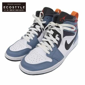 美品 NIKE ナイキ ×Facetasm AIR JORDAN 1 MID SE Fearless シューズ メンズ ブルー系 ホワイト 27.5cm CU2802-100