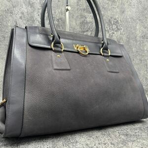 ●美品●フェラガモ Salvatore Ferragamo ソフィア メンズ トートバッグ ショルダー ガンチーニ レザー ダークグレー 黒系 ビジネスバッグ