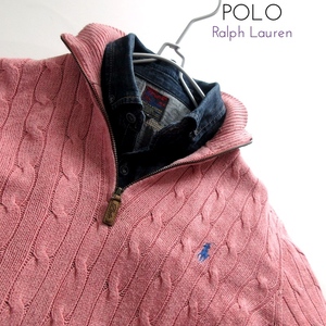 【POLO RALPH LAUREN ポロ ラルフローレン】高級 シルクニット ハーフジップ セーター ピンク!!　（ケーブル編み 春ニット）