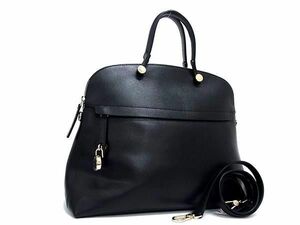 1円 ■美品■ FURLA フルラ パイパー レザー 2WAY ショルダー ハンドバッグ トート 肩掛け レディース ブラック系 FA6189