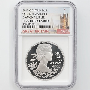 2012 英国 エリザベス2世即位60周年記念 ダイヤモンド・ジュビリー 5ポンド プラチナ貨 プルーフ NGC PF 70 UC 最高鑑定 完全未使用品