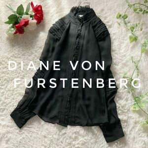 DVF　ダイアンフォンファステンバーグ　ピュアシルク　フリルブラウス　シースルー　シアー　透け感　4サイズ　DIANE von FURSTENBERG