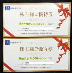 【コード通知のみ】Renta!10000ポイント（11,000円相当）パピレス　株主優待券　電子書籍レンタルサイト