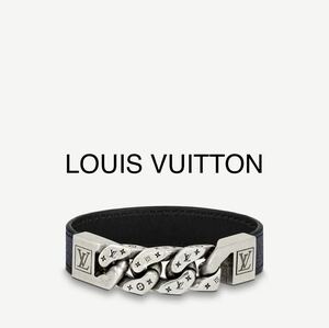 1円【極美品】LOUIS VUITTON ルイヴィトン ブラスレモノチェーン モノグラム エクリプス カーフレザー ブレスレット メンズ レザー 