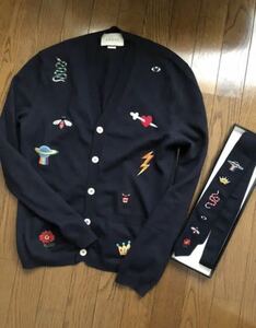 GUCCI 19ss エンブロイダリー　蜂　蛇　パンサー　フラワー　宇宙　ミケーレ　グッチ　ニット ネイビー カーディガン