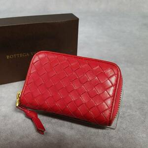 【良好】BOTTEGA　ボッテガ ヴェネタ　本革　イントレチャート　ラウンドファスナー　コンパクト財布　コインケース　コインパース　保存箱