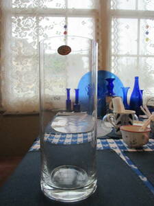 ★ボヘミアグラス 　BOHEMIA GLASS 　フラワーベース 　クリスタル 　円筒形　ヴィンテージ品 　チェコ製　外口径10.3×25.2㎝ 約1㌔