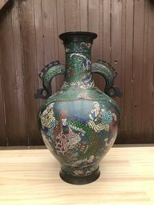 百整　在銘　　 銅製　　古七宝　中国古代紋 　仏像　　人物　花瓶 　　旧家蔵出　　 唐銅 　古銅　　 骨董　　　かなり大きい