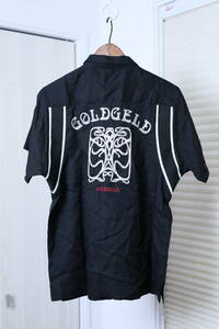 ★日本製GOLDGELD ゴルドゲルド 刺繍加工半袖ボーリングシャツ　　古着ユーズド男性メンズM黒ブラック服中古トップス