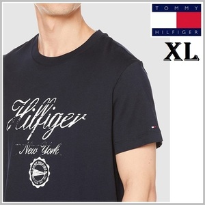 最新　ビンテージ仕上げのグランジプリントTシャツ ネイビー　XLサイズ　TOMMY HILFIGER #ngTOMMY