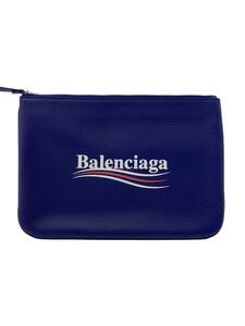 BALENCIAGA◆バッグ/山羊革/ブルー/無地/z・528147/ポーチ/ロゴ/メンズ