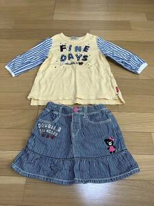 ミキハウス ダブルビー 上下セット　100センチ　長袖Tシャツ デニムスカート　子供服　女の子　長袖カットソー