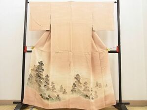 平和屋野田店■豪華色留袖　手描き　樹林文　暈し染め　金糸　逸品　n-ne3125