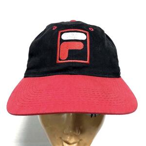 80s 90s 希少 コスタリカ製 ツバ裏緑 FILA CAP 黒 赤 帽子 オールド ビンテージ フィラ ベースボール キャップ スポーツ ストリート 古着