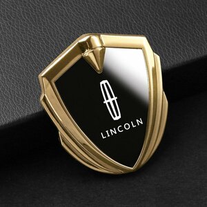 リンカーン Lincoln ステッカー 車ロゴ 車用 エンブレム 鏡面 3D立体 金属製 デカール 防水 両面テープ付き 1枚入り☆ゴールド/ブラック