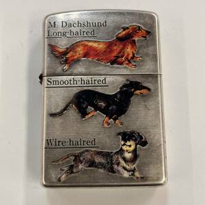 4-00364-4【ZIPPO 犬 ダックスフンド柄 J】BRADFORD.PA ジッポ オイルライター 火花確認済 コレクター品 1円出品 1円スタート 昭和レトロ