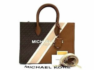 ■新品■未使用■ MICHAEL KORS マイケルコース MK柄 PVC×レザー 2WAY トートバッグ ショルダー レディース ブラウン系 AT8194