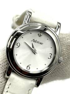 【電池切れ】Ambrose アンブローズ クォーツ 腕時計 白文字盤 ラウンド レザーベルト ケースシルバー レディース 990369