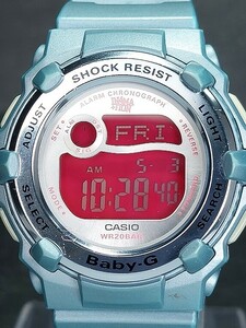 美品 CASIO カシオ Baby-G ベビージー In4mation BG-3000X-2 デジタル 腕時計 シアンブルー ラバーベルト ステンレス 新品電池交換済み