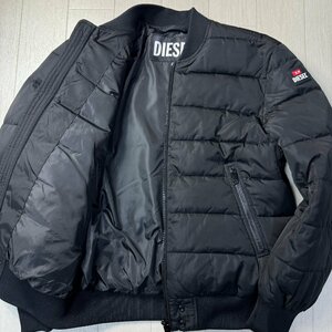 未使用並/L-XL相当★ディーゼル/DIESEL 袖ロゴ ラバープレート パディング ボンバー ジャケット MA-1 中綿 キルティング ダウン メンズ 黒