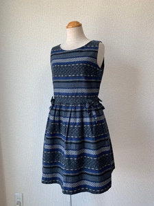 美品 Lois CRAYON “ribbon border dress” リボン ボーダー 織柄 ワンピース M ロイスクレヨン