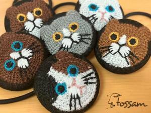 tossam くるみボタン ヘアゴム 刺繍 猫 6点 セット ハンドメイド 猫ちゃん ねこ 送料無料