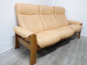 三205AL/家〇EKORNES エコーネス 3人掛けソファー ハイバック リクライニング トリプル 中古良品〇