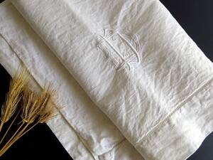 19世紀 フランス 204cm×100.5cm アンティーク リネン 刺繍 布材 縫製 古布 民藝 工藝 フレンチリネン テキスタイル