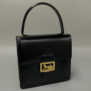 1円 美品 CELINE セリーヌ ヴィンテージ 馬車金具 ホースキャリッジ カーフレザー 本革 ハンドバッグ ミニ トートバッグ ブラック 16395