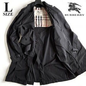 【美品 Lサイズ】バーバリー スプリングコート トレンチコート メンズ メガチェック ノバチェック ブラック BURBERRY LONDON