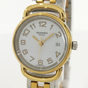 【中古】HERMES プルマン デイト レディース 腕時計 クォーツ SS GP ホワイト文字盤 PU2.240