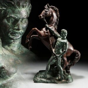 Y734. 西洋アンティーク ブロンズ像 馬と男性像 高さ40cm / 金工美術彫刻美術置物飾り物